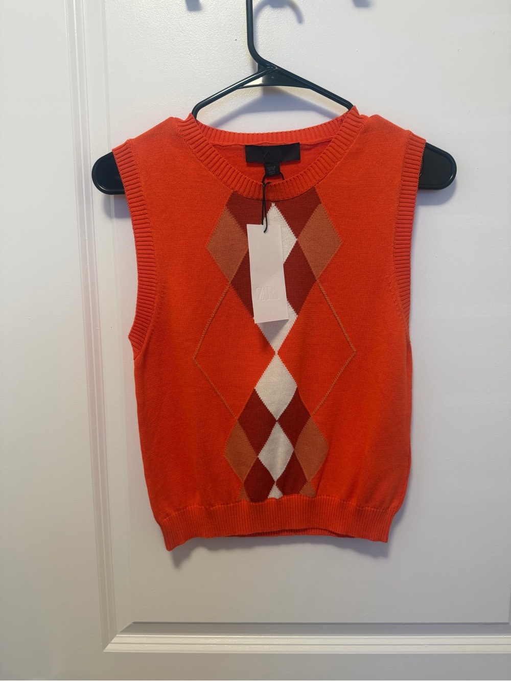 Zara Orange Argyle Knit Sleeveless Tunic